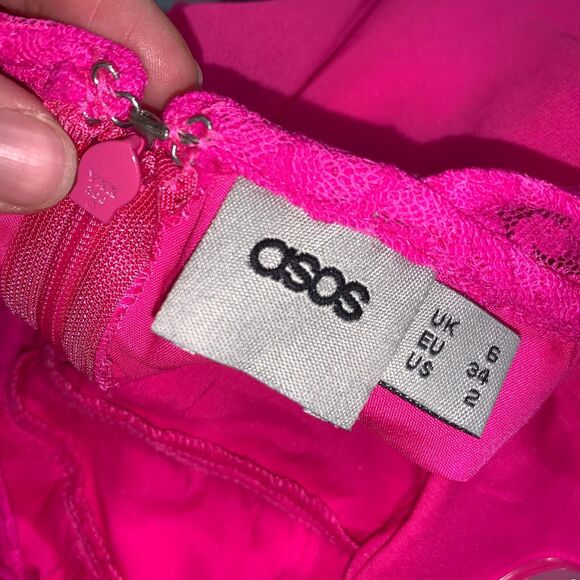 ASOS Womens Maxi Dress Sleeveless Lace and Chiffon Vibrant Bright Pink Size 2 - Picture 13 of 13